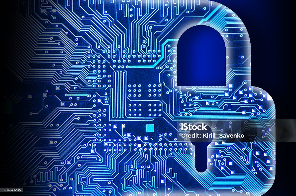 Cyber security concept with lock Encryption Stock Photo