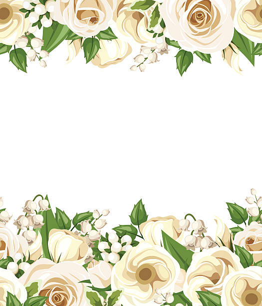 istock Horizontal seamless background with white roses, lisianthus and lilac flowers. 514571706