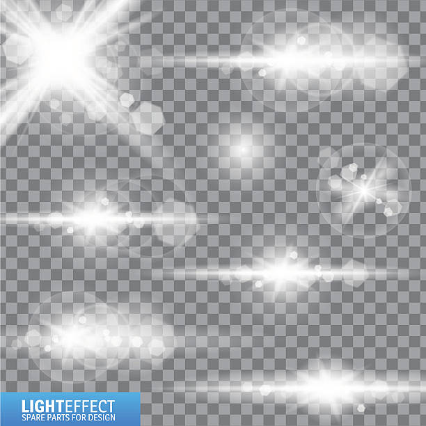 Light effect, flare, lighting. Spare parts for illustration. Set of Abstract Lens Flares.Design spare. Glowing stars . Lights and Sparkles on Transparent Background. Transparent Light Effects for Your Design. Vector Illustration. setter athlete stock illustrations