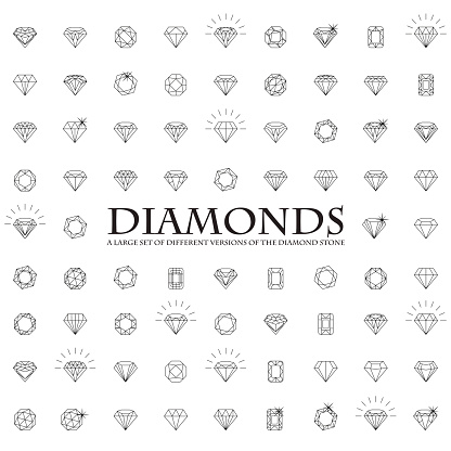 Diamonds Icons set, design element, symbol of the success of wealth and fameDiamonds Icons set, design element, symbol of the success of wealth and fame.
