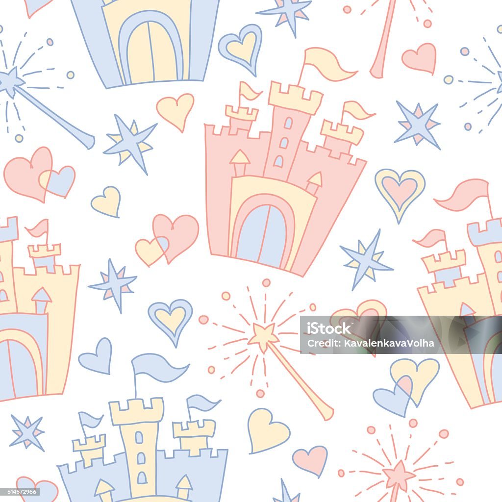 Princess Patterns Color Hand Drawn Vector Seamless Princess Pattern Stock Illustration ...
