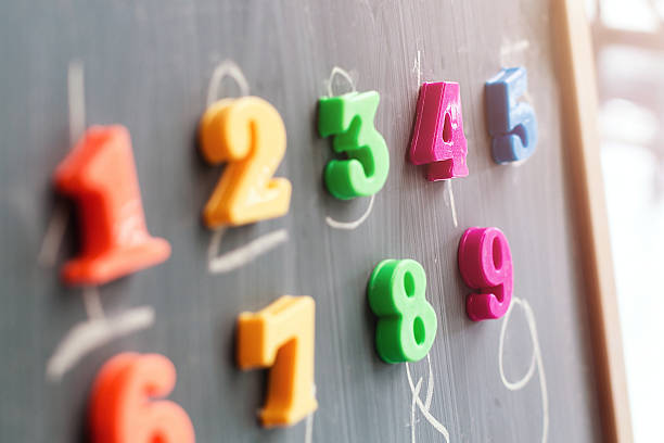 Learning numbers on a blackboard stock photo