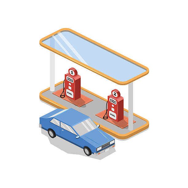 ilustrações de stock, clip art, desenhos animados e ícones de ilustração de estação de gás. - emergency services car urgency isometric