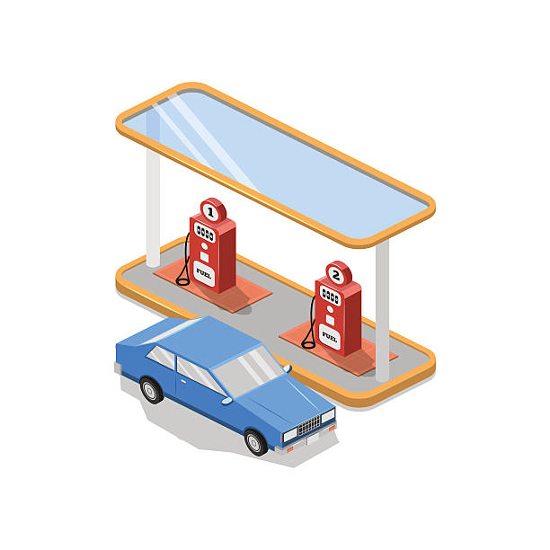 иллюстрация автозаправочной станции. - emergency services car urgency isometric stock illustrations