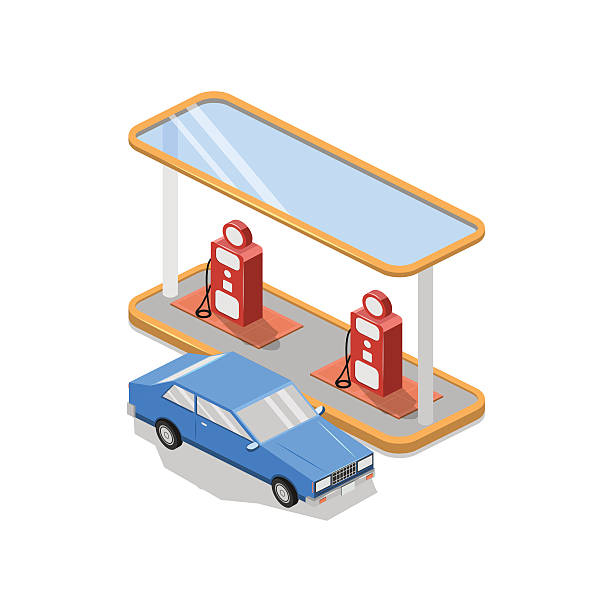 ilustrações de stock, clip art, desenhos animados e ícones de ilustração de estação de gás. - emergency services car urgency isometric