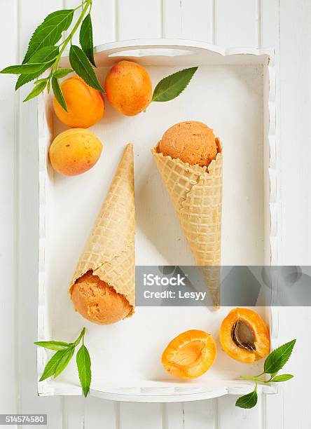 Homemade Ice Cream From Apricots Stock Photo - Download Image Now - Backgrounds, Close-up, Cornet