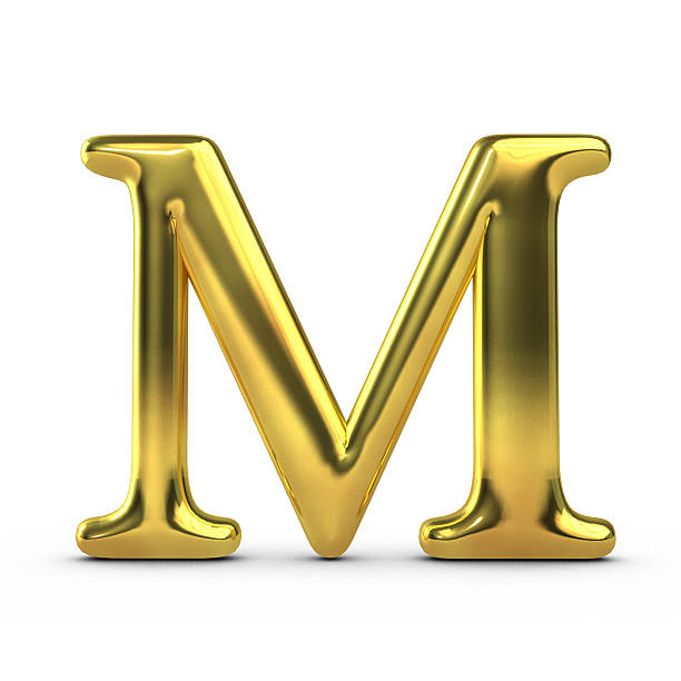błyszczące złote wielka litera m - letter m alphabet three dimensional shape metal zdjęcia i obrazy z banku zdjęć