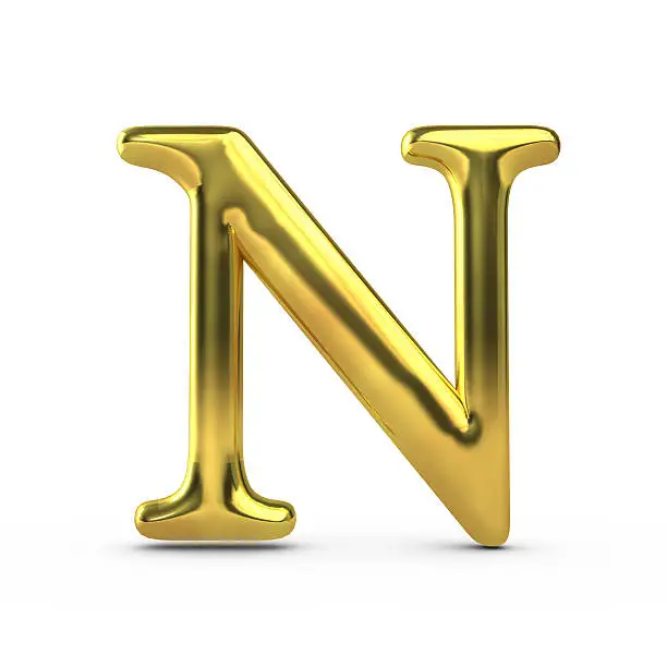 3D render of a Shiny reflective capital letter N