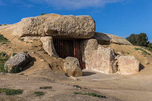 The Dolmen of Menga is in the Spanish town of Antequera (MÃ¡laga). It is a covered gallery dolmen and almost rectangular plant, dating from the 3rd millennium BCE.