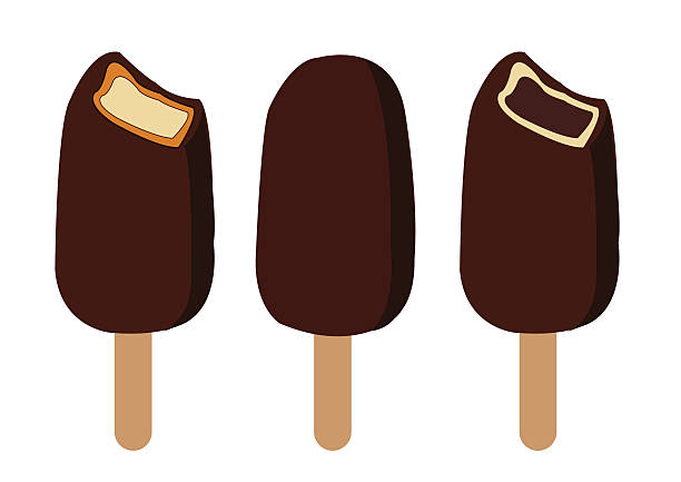 ilustraciones, imágenes clip art, dibujos animados e iconos de stock de cubiertas de chocolate helado en la barra con alimentos con una mordida - ice cream missing bite biting melting
