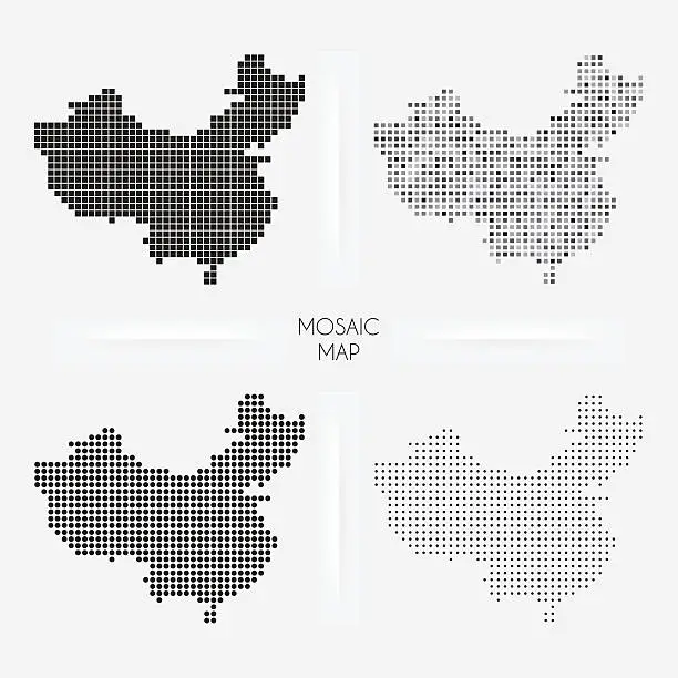 Vector illustration of China maps - Mosaic squarred and dotted