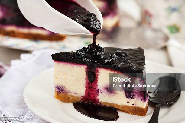 Delicious Blueberry Cheesecake Stock Photo - Download Image Now - Cheesecake, Blueberry, Baked