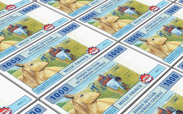 Central African CFA francs bills stacked background. Computer generated 3D photo rendering. central africa stock pictures, royalty-free photos & images