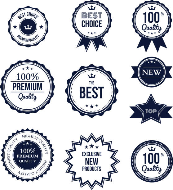 премиум качества этикетки набор изолированных лучший выбор - доля сертификат stock illustrations