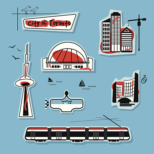 추상적임 도시 토론토 온 청색 배경 - electric train illustrations stock illustrations