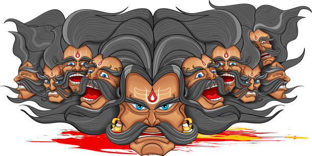 illustrations, cliparts, dessins animés et icônes de ravana avec dix chefs pour dussehra - mythological character