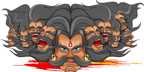 llustration of Ravana with ten heads for Dussehra