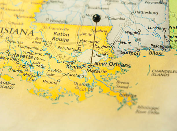 Road Map Of New Orleans And Gulf Coast Road Map Of New Orleans And Gulf Coast lafayette louisiana photos stock pictures, royalty-free photos & images
