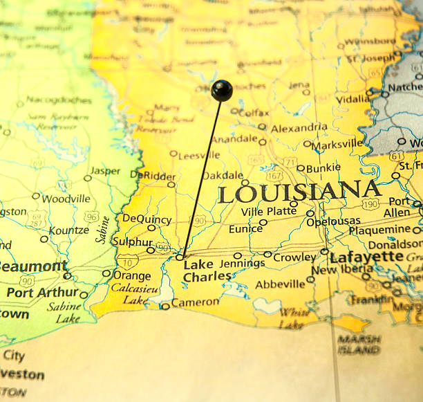 Macro Travel Road Map Of Lake Charles Louisiana Macro Travel Road Map Of Lake Charles Louisiana lafayette louisiana photos stock pictures, royalty-free photos & images