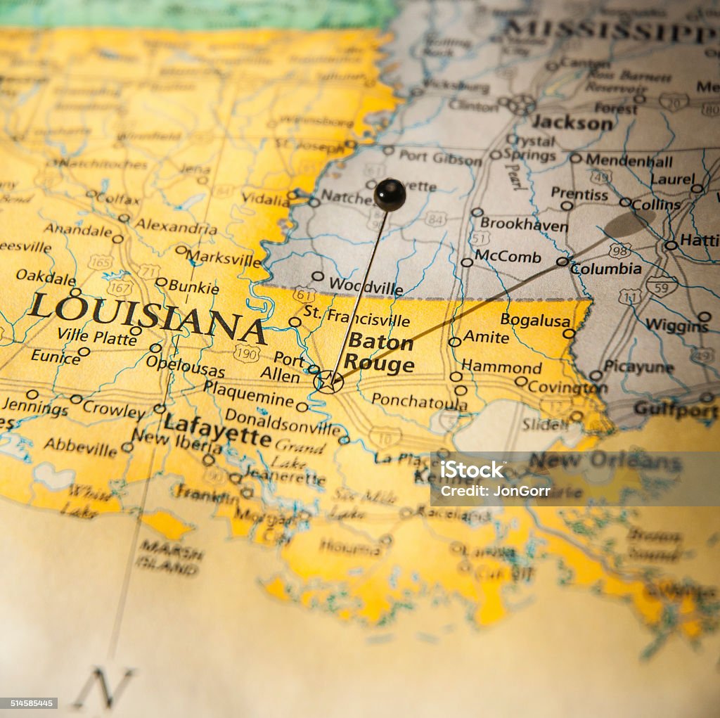 Travel Road Map Of Baton Rouge New Orleans Louisiana Stock Photo - Download  Image Now - iStock