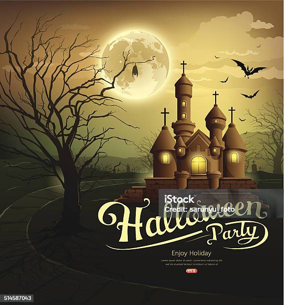 Happy Halloween Party Castles Design Stock Illustration - Download Image Now - Abstract, Backgrounds, Bat - Animal