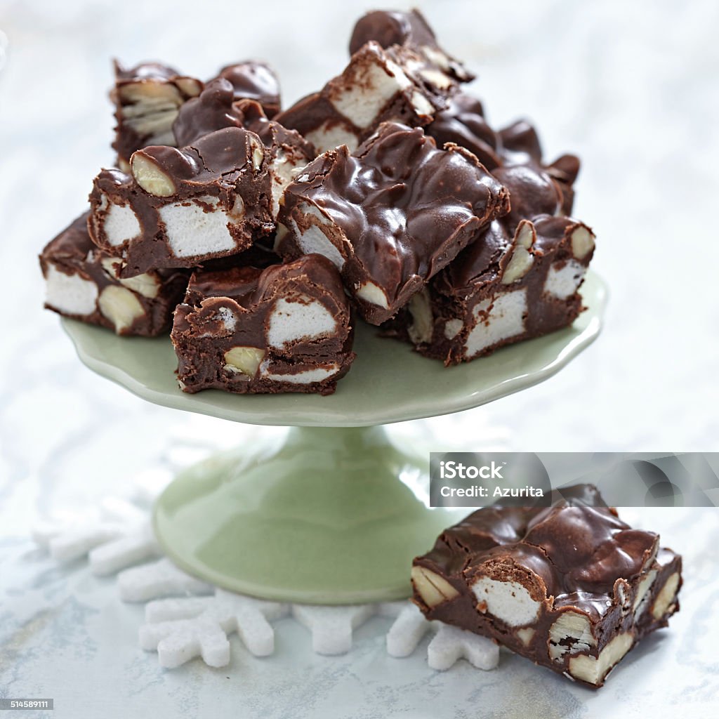 Rocky road fudge Rocky road fudge with marshmallow and nuts Bar - Drink Establishment Stock Photo
