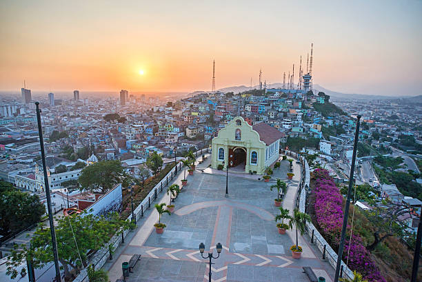High view of a small chapel and the city of Guayaquil High view of a small chapel and the city of Guayaquil, Ecuador, from a lighthouse ecuador photos stock pictures, royalty-free photos & images
