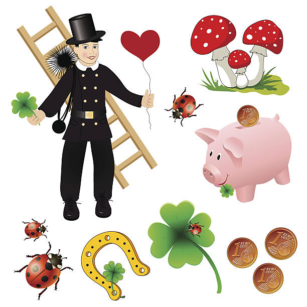 życzymy powodzenia w korzystaniu z nowego roku kolekcja etykiety, symbol - good luck charm stock illustrations