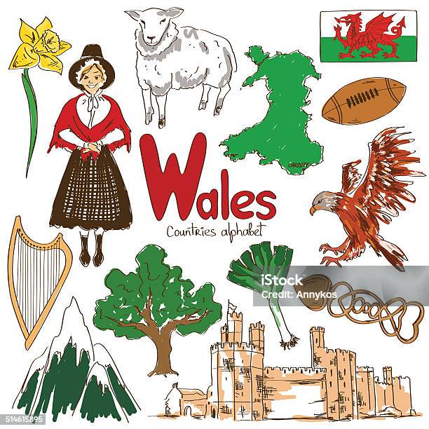 Collection Of Wales Icons Stock Illustration - Download Image Now - Daffodil, Wales, Welsh Culture