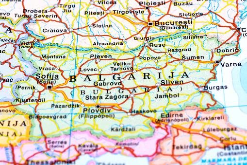 Map of Bulgaria with Sofia. Detail from the World Map.