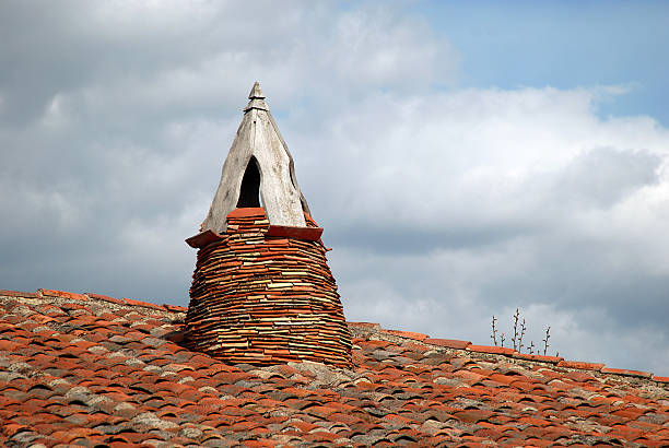 The medieval village of Calatanazor in Soria region, northern Spain. The village is known for its traditional conical chimneys. This style of chimney dates to Celt Iberian times and are still used throughout the northern parts of the province.