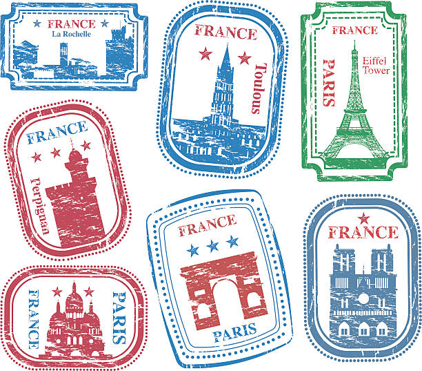 フランス stamps - postage stamp postmark mail paris france点のイラスト素材／クリップアート素材／マンガ素材／アイコン素材
