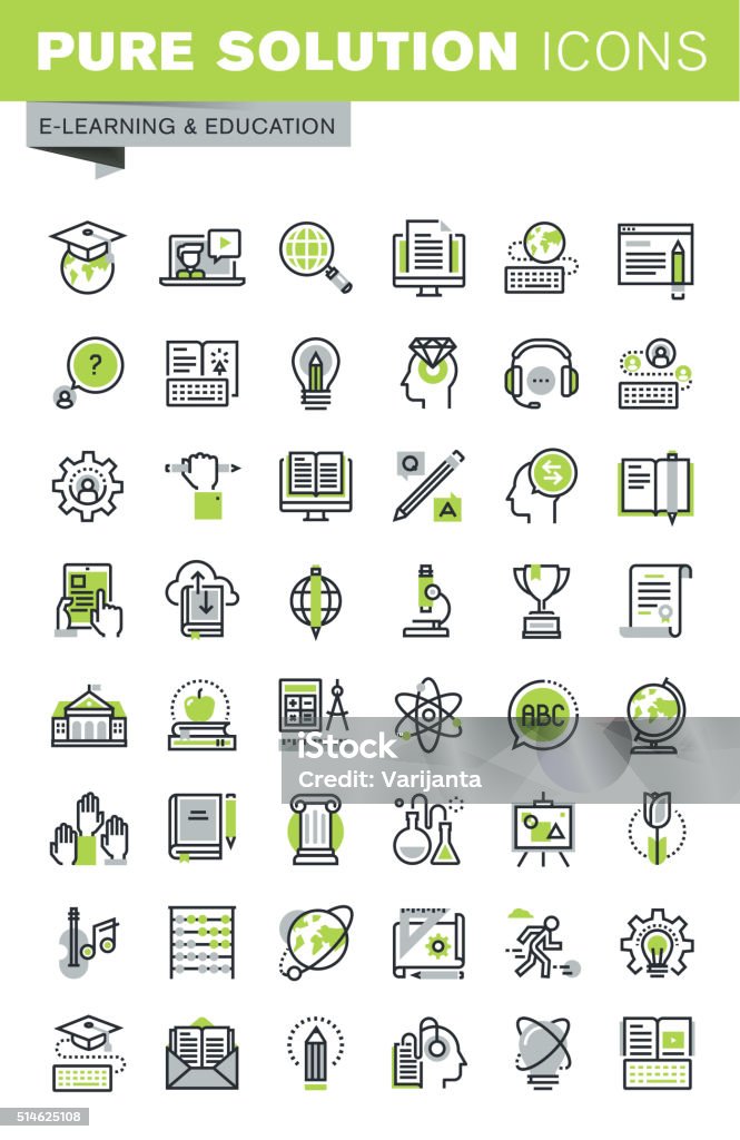 Thin line icons set of distance education Thin line icons set of distance education, online training and courses, cloud solutions for education, staff training, digital library, basic and elementary study. Premium quality outline icon collection. Icon Symbol stock vector