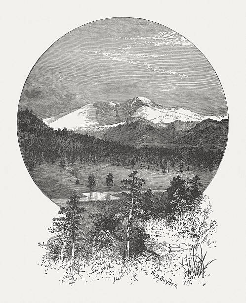 롱스 피크 산, 로키 산맥, 콜로라도, usa, 출간일 1880 년에 - big thompson river illustrations stock illustrations