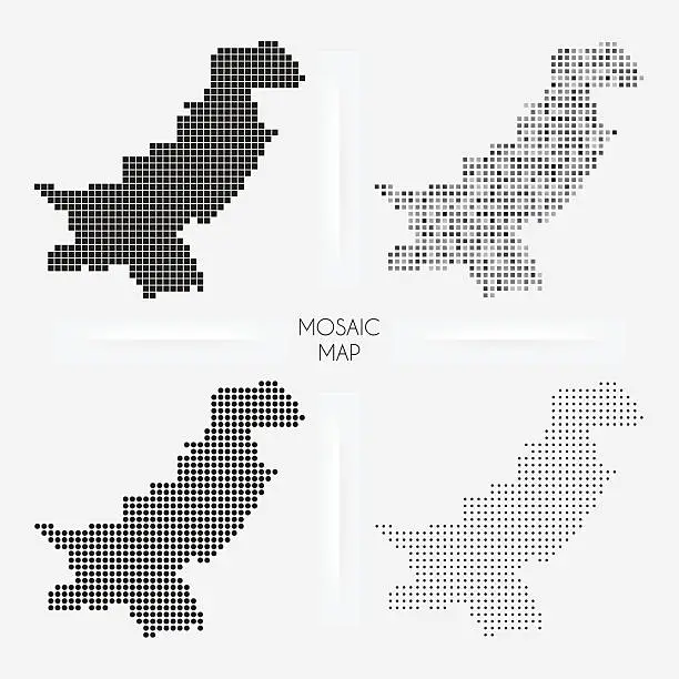 Vector illustration of Pakistan maps - Mosaic squarred and dotted