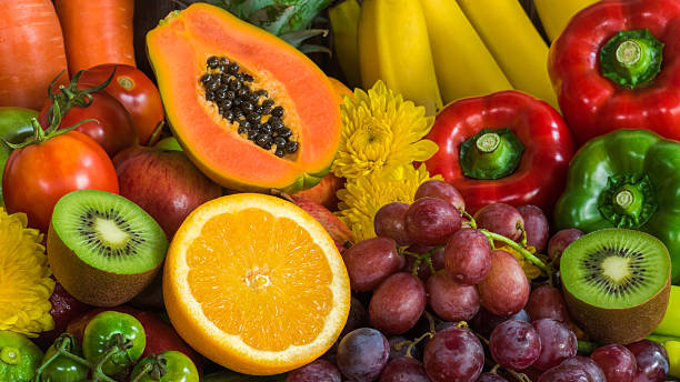 Ripe fruits and vegetables for healthy