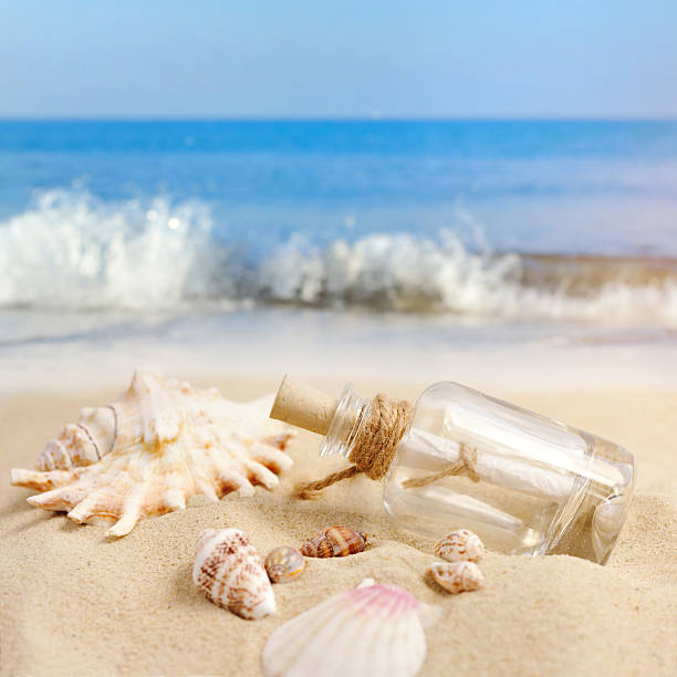 istock Summer sandy beach concept with letter in bottle 514627114