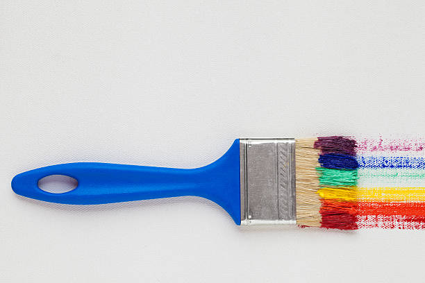 istock Paintbrush with blue handle and multicolor rainbow brush strokes 514628010