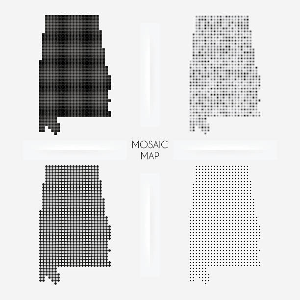 Alabama maps - Mosaic squarred and dotted Maps of Alabama isolated on white background. Easily customizable for your design. alabama us state stock illustrations