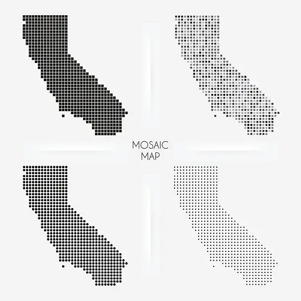 Vector illustration of California maps - Mosaic squarred and dotted