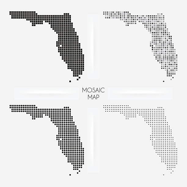 Florida maps - Mosaic squarred and dotted Maps of Florida isolated on white background. Easily customizable for your design. florida us state stock illustrations