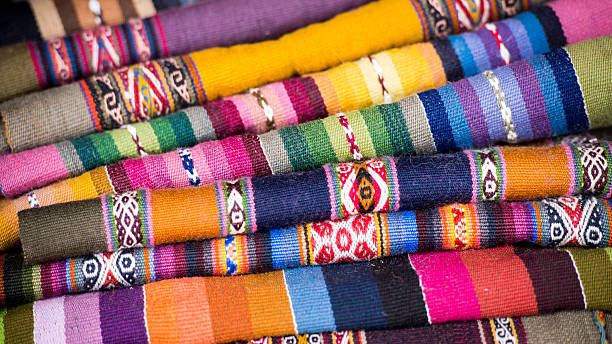 Colorful Folded Andean Woven Wool Textiles