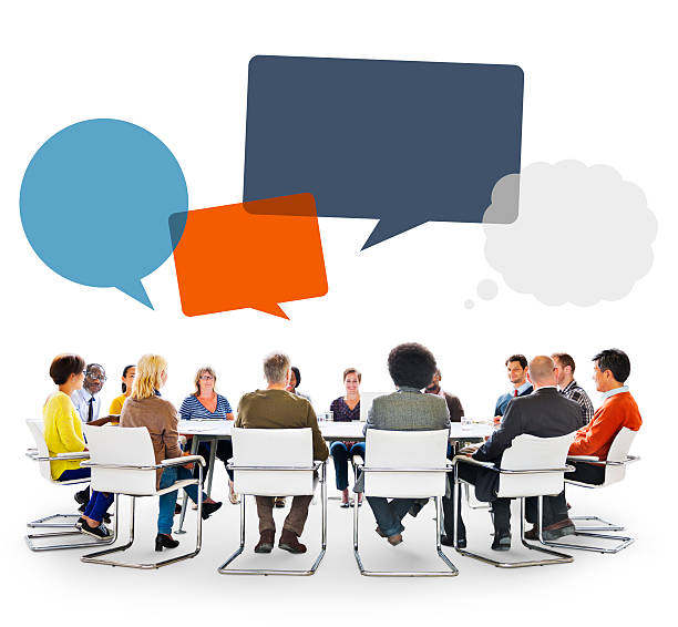 istock Group of People in Meeting with Speech Bubbles 514632233
