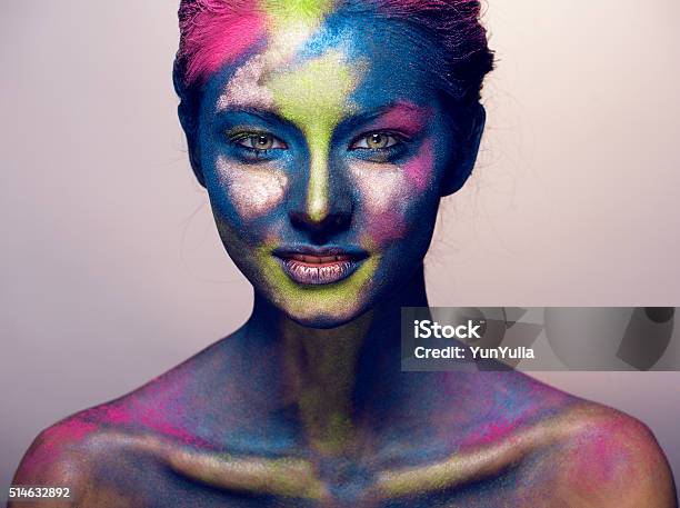 Beauty Woman With Creative Make Up Like Holy Celebration In Stock Photo - Download Image Now