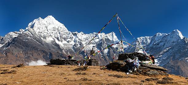 istock View from Kongde village with prayer flags 514634322