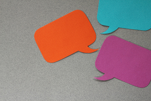Realistic 3D Colorful Speech Bubbles set with Hello in Different Languages - Bonjour, Hello, Hi, Hola, Guten Tag