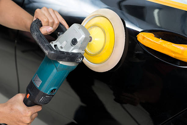 istock Car detailing series : Polishing black car 514634772