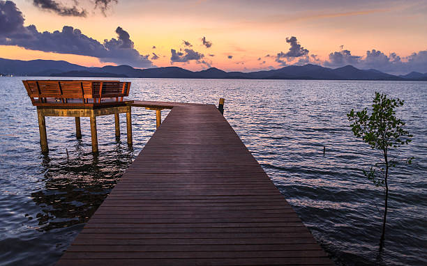 istock Wooden walk way with twilight scence 514635151