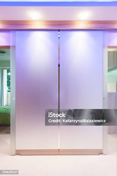 Modern Illuminated Door Stock Photo - Download Image Now - Sliding Door, Neon Lighting, Apartment