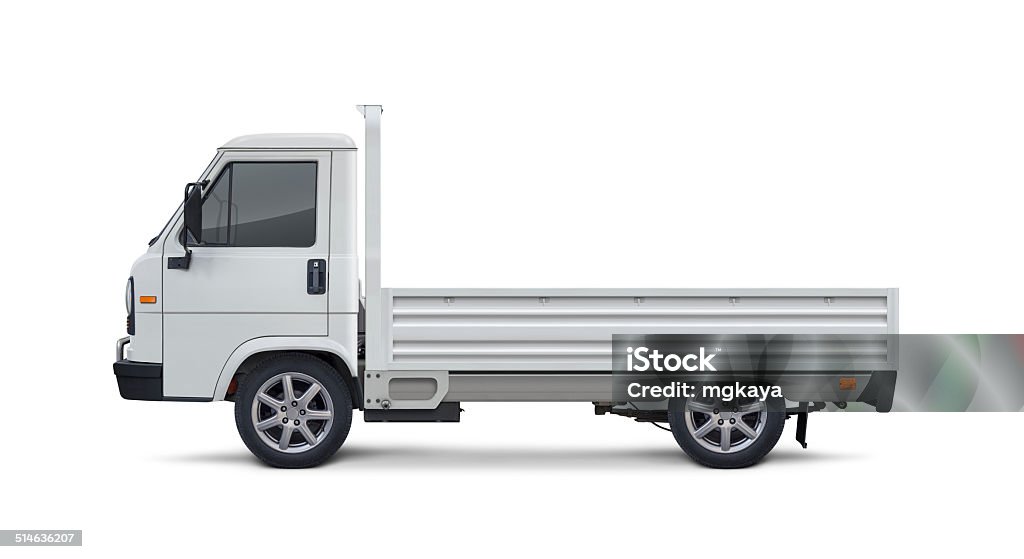 White Truck Side view of white and empty truck. Clean image and isolated on white background. Pick-up Truck Stock Photo